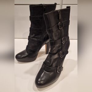 Nine West Boutique 9 Black Heeled Boots with Decorative Buckles